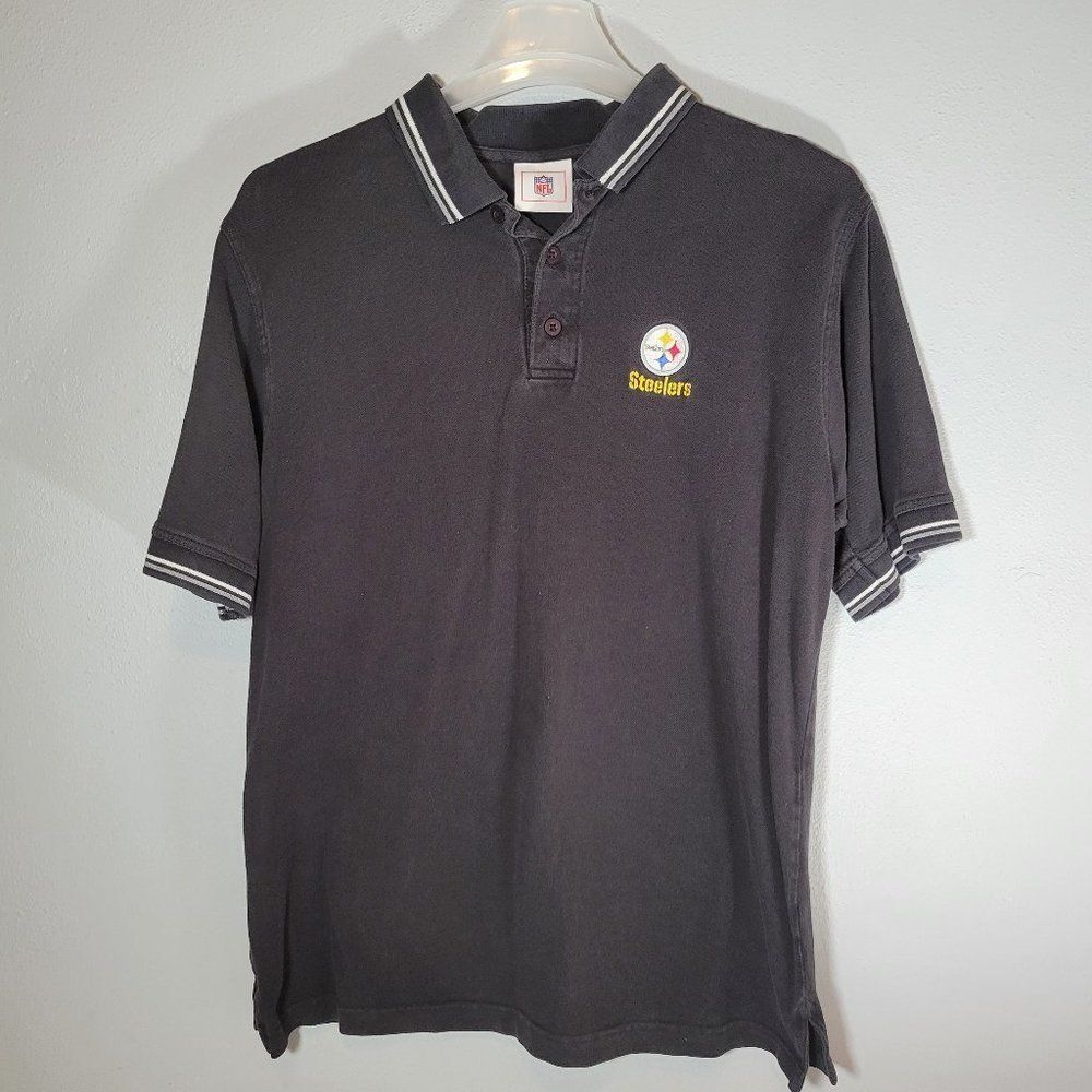 Pittsburgh Steelers Polo Shirt Mens Short Sleeve Black Size Large